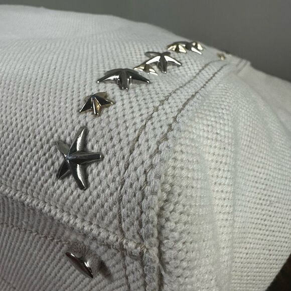 Jimmy Choo Pegasi Large Canvas Tote Bag Off White Neutral Star Studded - Picture 11 of 16